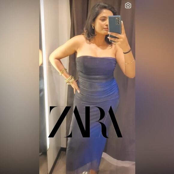 Zara STRAPLESS PRINTED TULLE DRESS Size Extra Large XL - Picture 3 of 16